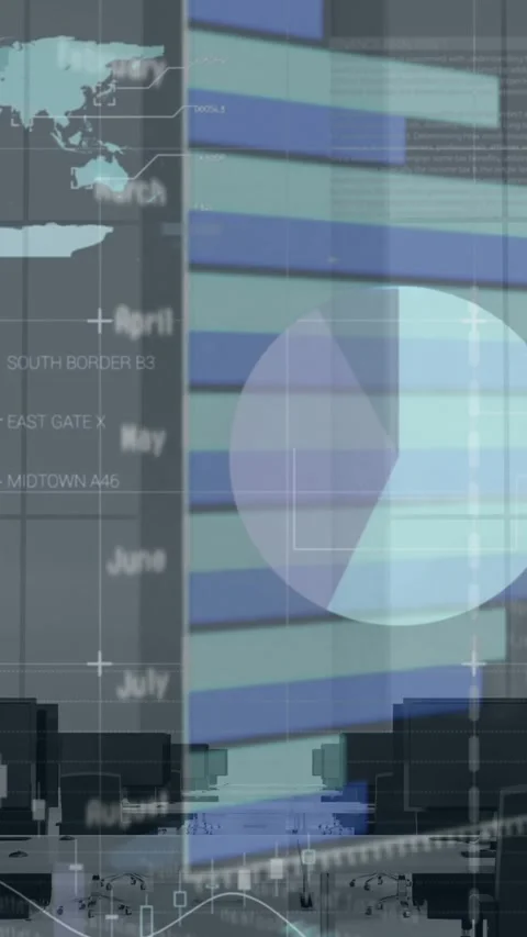 Animation of financial data processing over office desks with computers Stock Footage 341956544