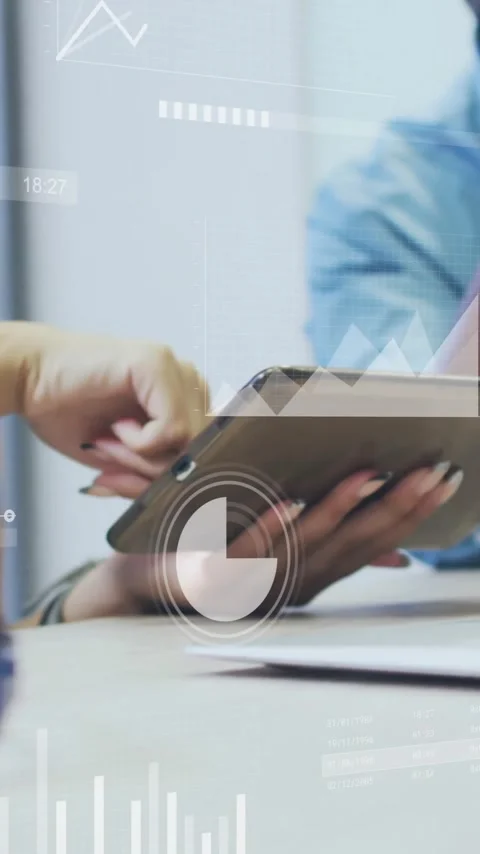 Animation of financial data processing over diverse colleagues discussing work Stock Footage 341956766