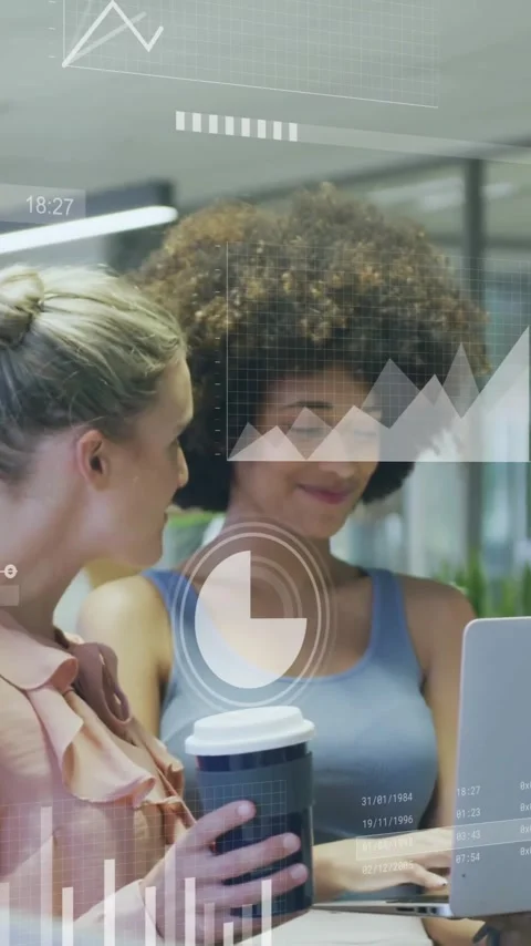 Animation of financial data processing over diverse colleagues discussing work Stock Footage 341956768
