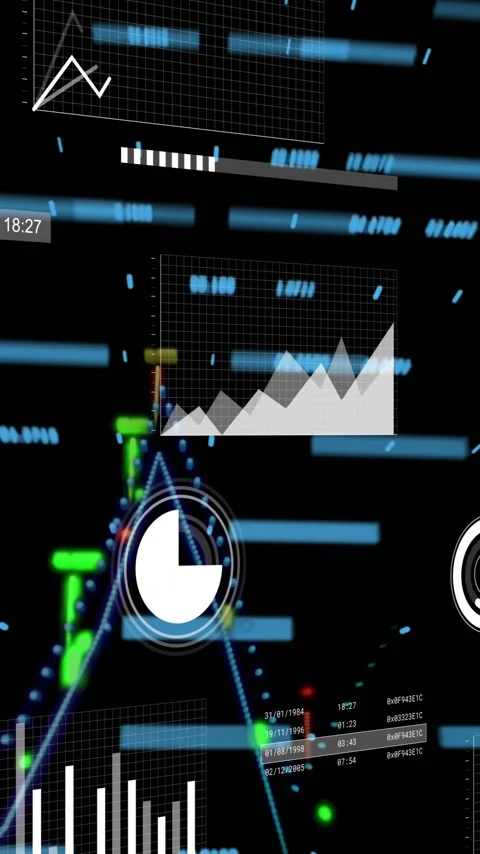 Animation of financial data processing over black background Stock Footage 341976253