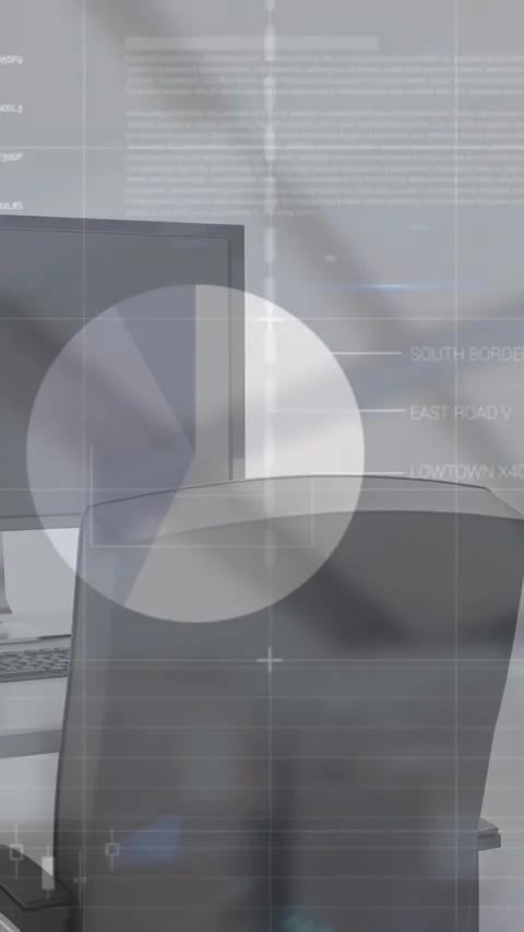Animation of financial data processing over office desk with computer Stock Footage 341976736