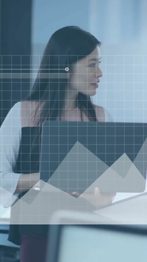 Animation of financial data processing over diverse colleagues discussing work Stock Footage 341976933