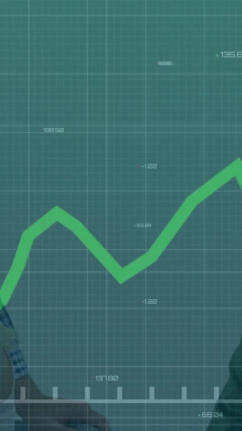 Animation of financial data processing over diverse colleagues discussing work Stock Footage 341976944