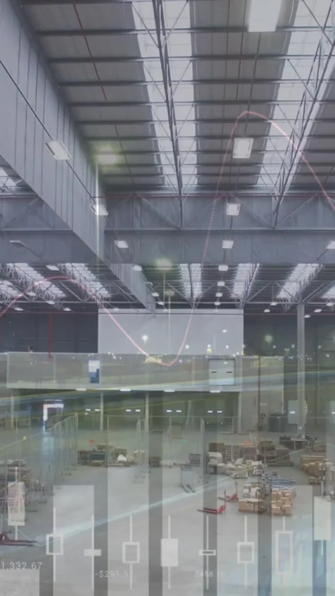 Animation of financial data processing over warehouse Stock Footage 341991223