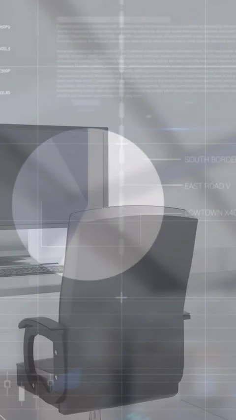 Animation of financial data processing over office desk with computer Stock Footage 341991693