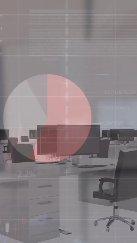 Animation of financial data processing over office desks with computers Stock Footage 341991698