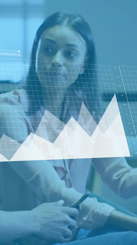 Animation of financial data processing over diverse colleagues discussing work Stock Footage 342003130
