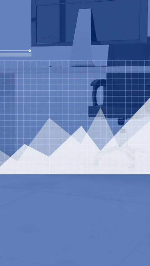 Animation of financial data processing over office with computer on desk Stock Footage 342009228