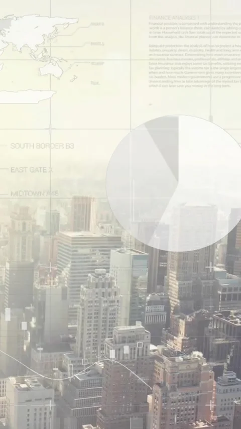 Animation of financial data processing over city Stock Footage 342009298