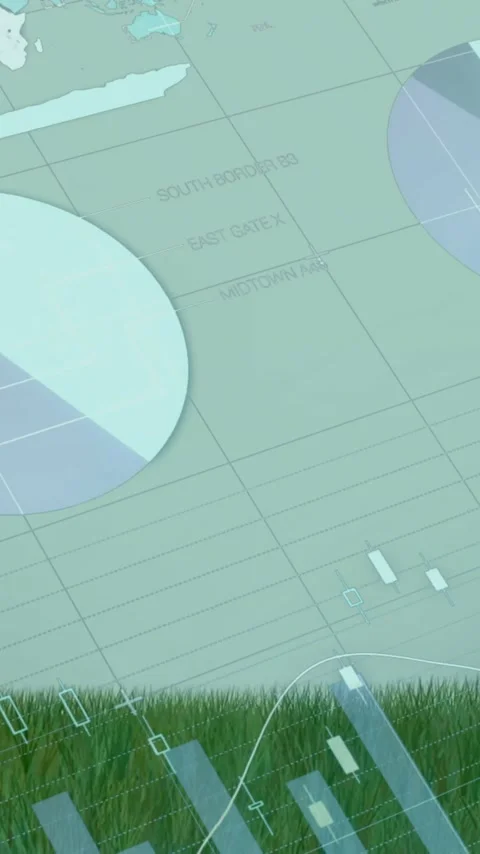 Animation of financial data processing over trees and grass Stock Footage 342009304