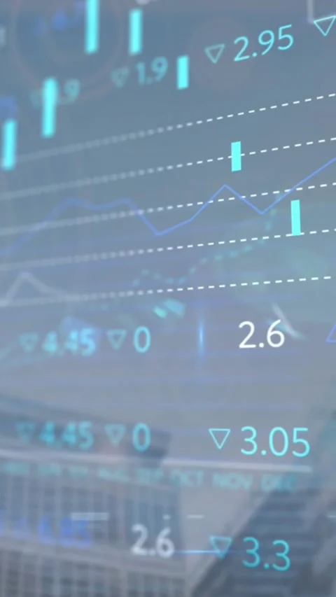 Animation of financial data processing over cityscape Stock Footage 342009855