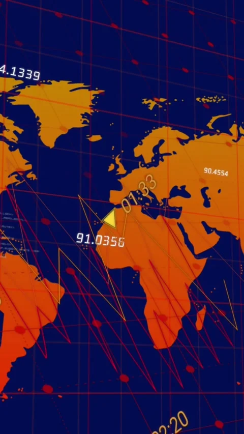 Animation of financial data processing over world map on black background Stock Footage 342009987