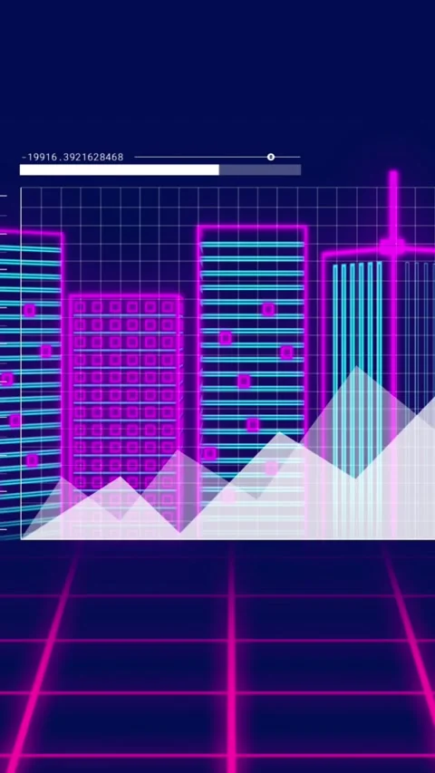 Animation of financial data processing over digital city on black background Stock Footage 342009988