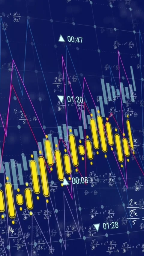 Animation of financial data processing over mathematical equations on black Stock Footage 342010000