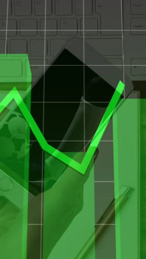 Animation of financial data processing over hand holding smartphone Stock Footage 342010057