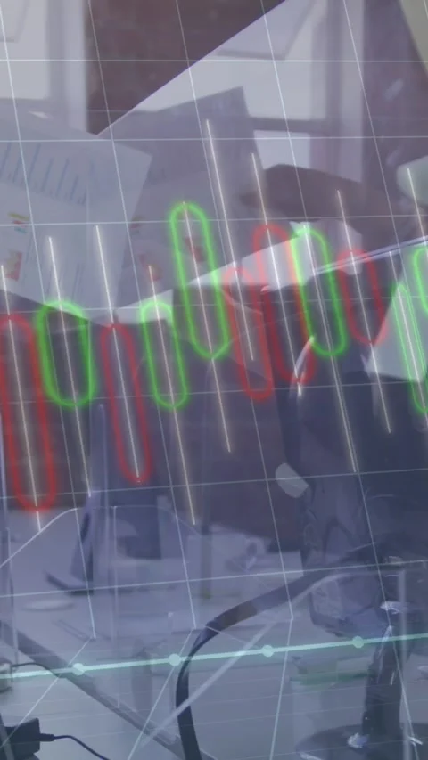 Animation of financial data processing over diverse business people in office Stock Footage 342015775