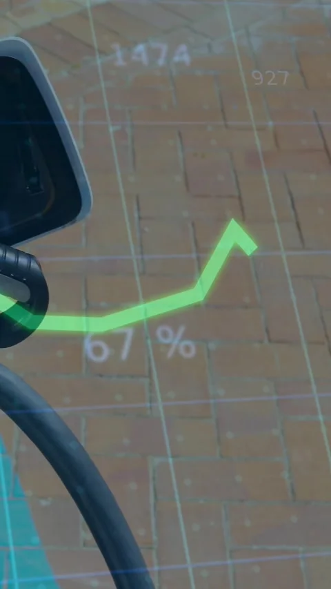 Animation of financial data processing over refueling car Stock Footage 342315879