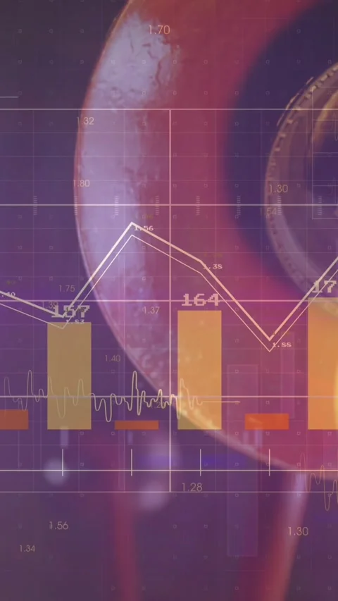 Animation of financial data processing over light bulb Stock Footage 342315882
