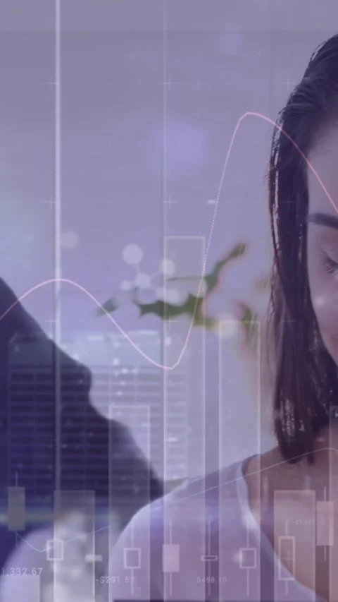 Animation of financial data processing over businesswoman using tablet 스톡 동영상 342601041