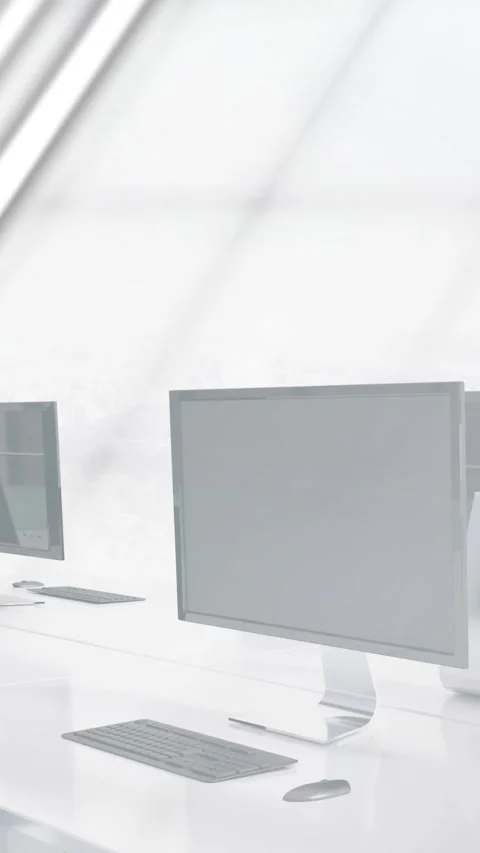 Animation of financial data processing over empty office with computers Stock Footage 342643452