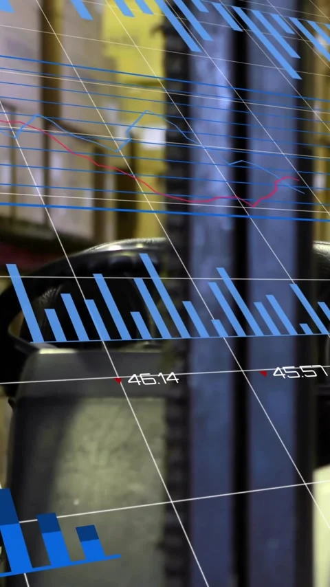 Animation of financial data processing over warehouse Stock Footage 342708076