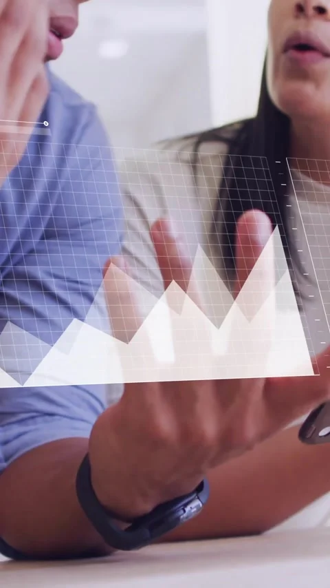 Animation of financial data processing over business people in coffee shop Stock Footage 342806079