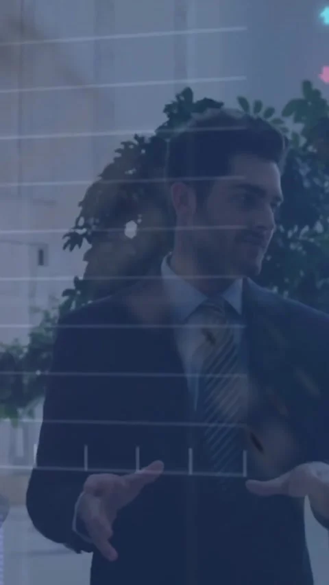Animation of financial data processing over diverse business people in office Stock Footage 342812330