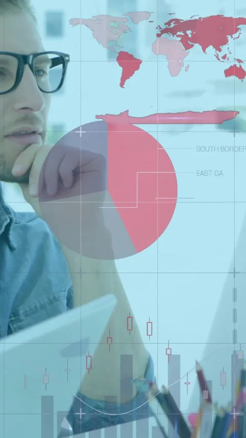 Animation of financial data processing over caucasian businessman using computer Stock Footage 342954197