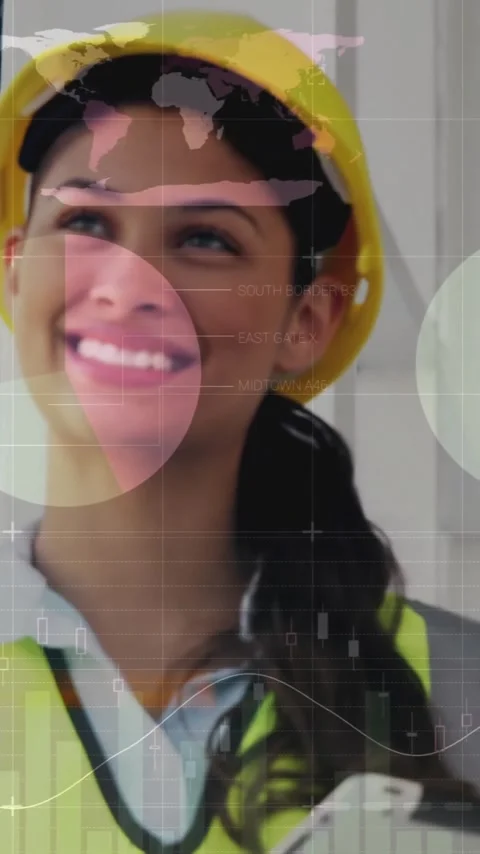 Animation of financial data processing over female architect using tablet in Stock Footage 343028296