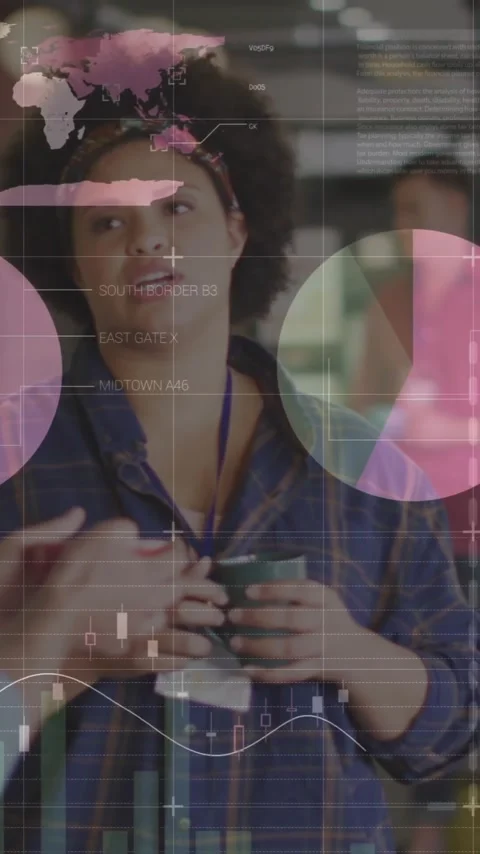 Animation of financial data processing over diverse business people in office Stock Footage 343504587