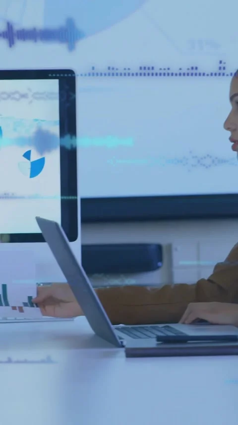 Animation of financial data processing over diverse business people in office Stock Footage 343505143