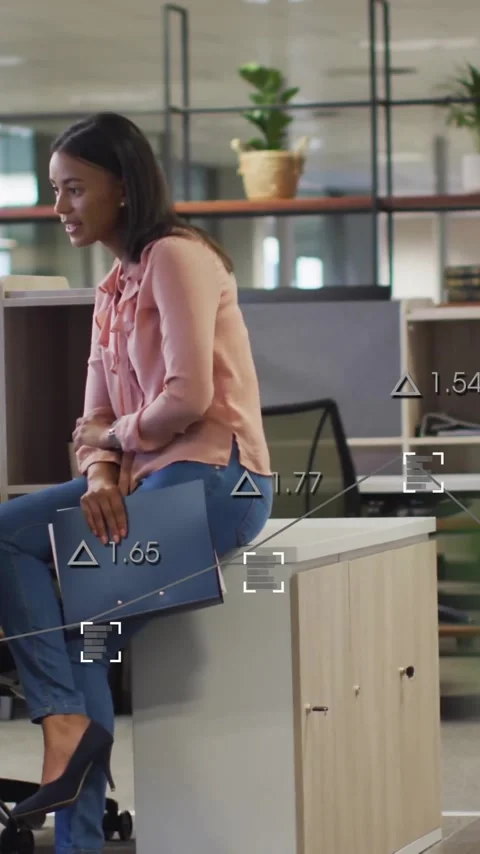 Animation of financial data processing over diverse business people in office Stock Footage 343548135