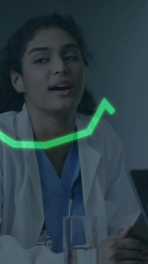 Animation of financial data processing over diverse doctors in hospital Stock Footage 343614838