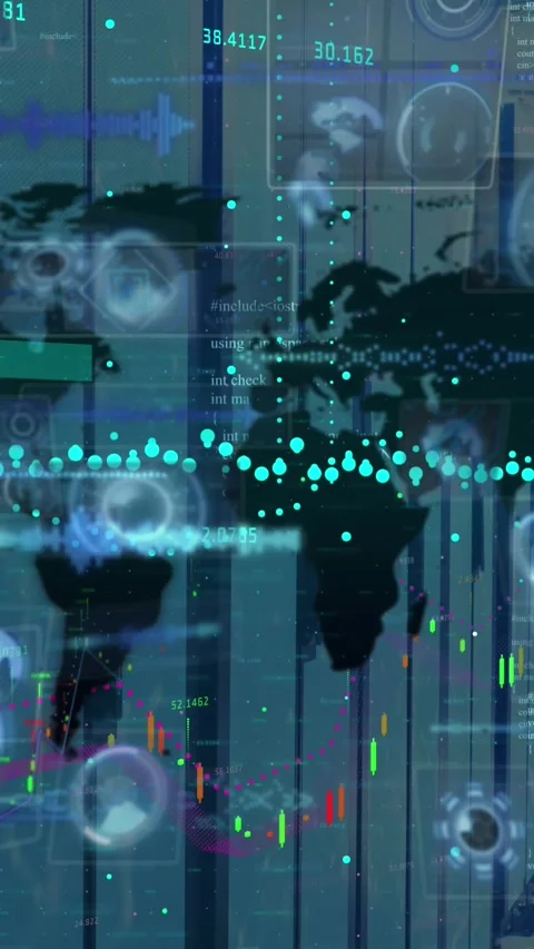 Animation of financial data processing over world map against empty computer Stock Footage 343615307