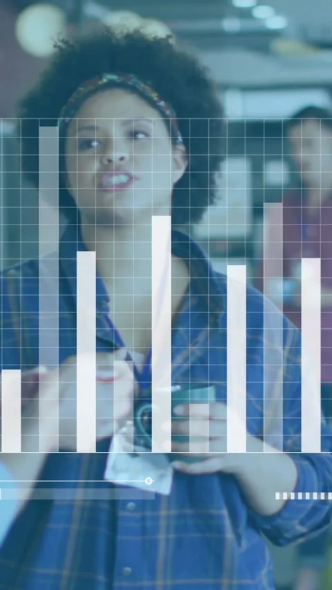 Animation of financial data processing over diverse colleagues having meeting in Stock Footage 343615685