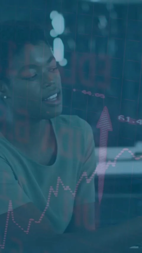 Animation of financial data processing over diverse business people in office Vidéo 343615795