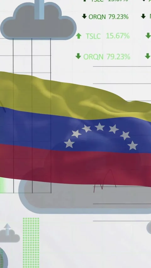 Animation of financial data processing over cloud icons and flag of venezuela Stock Footage 343641428