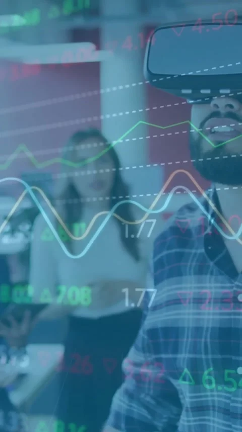 Animation of financial data processing over businessman using vr set Stock Footage 343720938