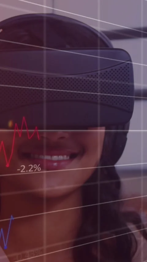 Animation of financial data processing over business people using vr headsets Stock Footage 343721005