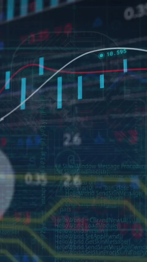Animation of financial data processing over computer circuit board Stock Footage 343721066