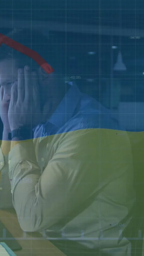 Animation of financial data processing over caucasian businessman using computer Stock Footage 343739157