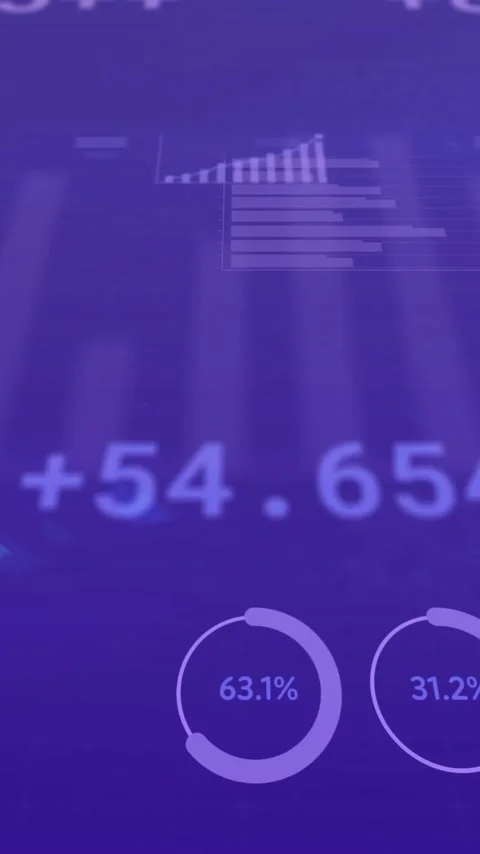 Animation of financial data processing over dark background Video stock 343739555