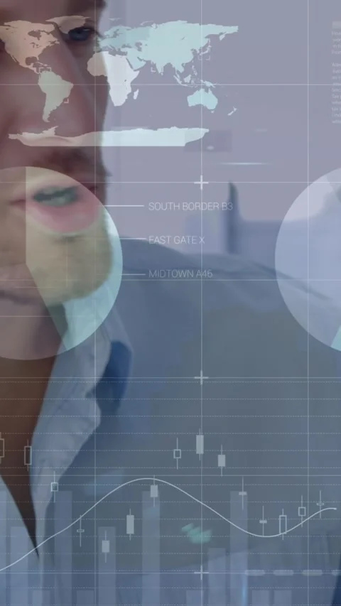 Animation of financial data processing over caucasian businessman using phone Stock Footage 343779041