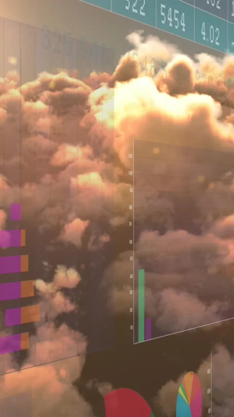 Animation of financial data processing over sky with clouds Stock Footage 343779418