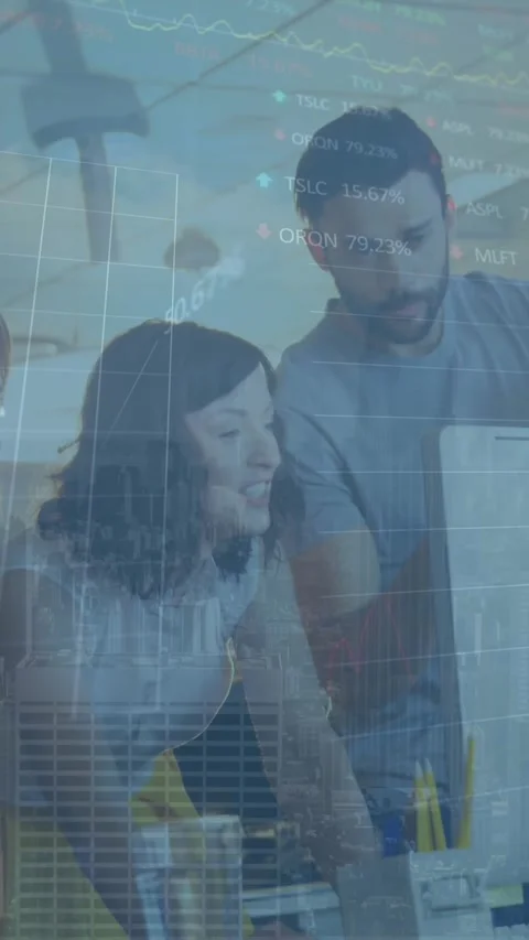 Animation of financial data processing over diverse business people using Stock Footage 343779718