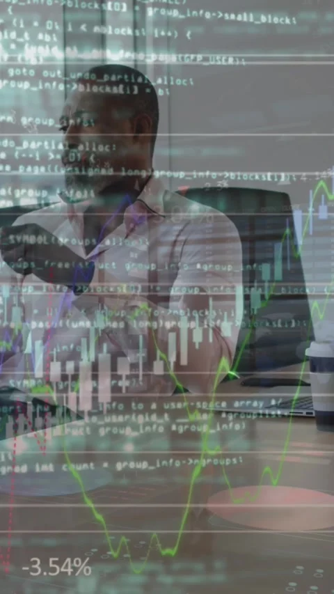 Animation of financial data processing over diverse business people using laptop Stock Footage 343866967