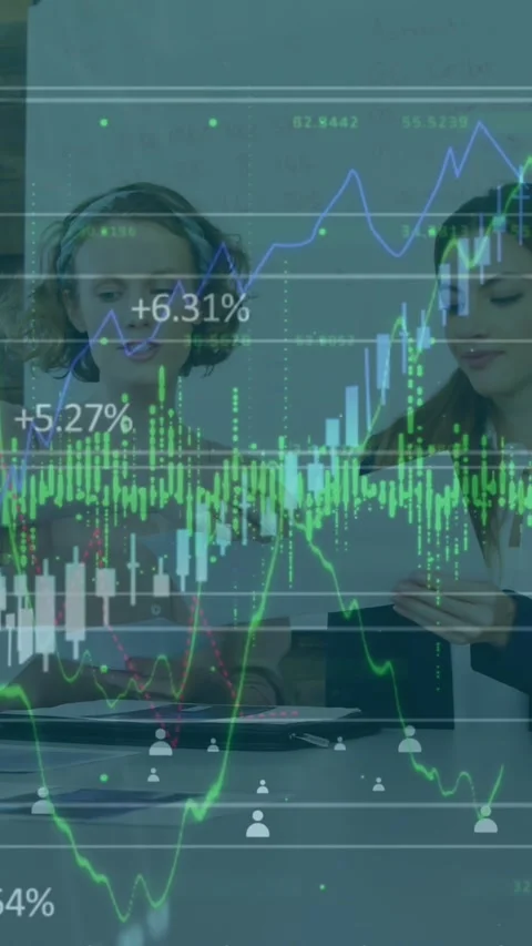 Animation of financial data processing over diverse colleagues with documents Stock Footage 343867327