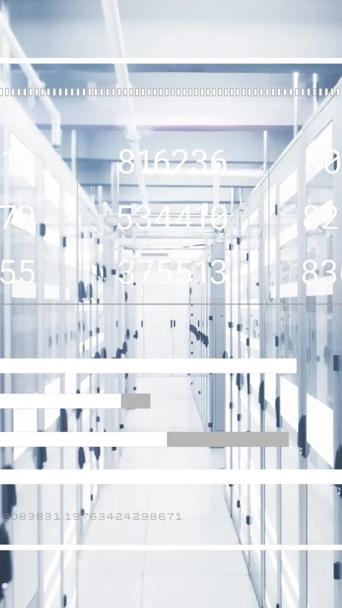 Animation of financial data processing over server room Stock Footage 343867825