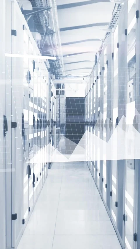 Animation of financial data processing over server room Stock Footage 343867828
