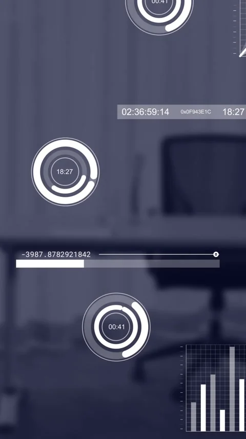 Animation of financial data processing over office Stock Footage 343868053